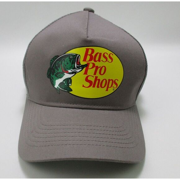 Bass Pro Shops Logo Gray Mesh Fishing Hunting Snapback Trucker Hat Cap‎ - Picture 1 of 6